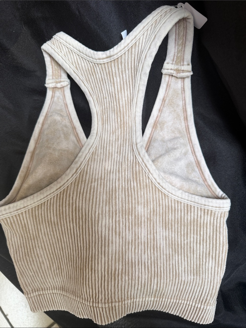 Zenana Outfitters Ribbed V-Neck Racerback Crop Tank in Cream - Picture 2 of 2